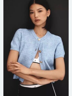 Anthropologie Maeve Short-Sleeve Cardigan Sweater